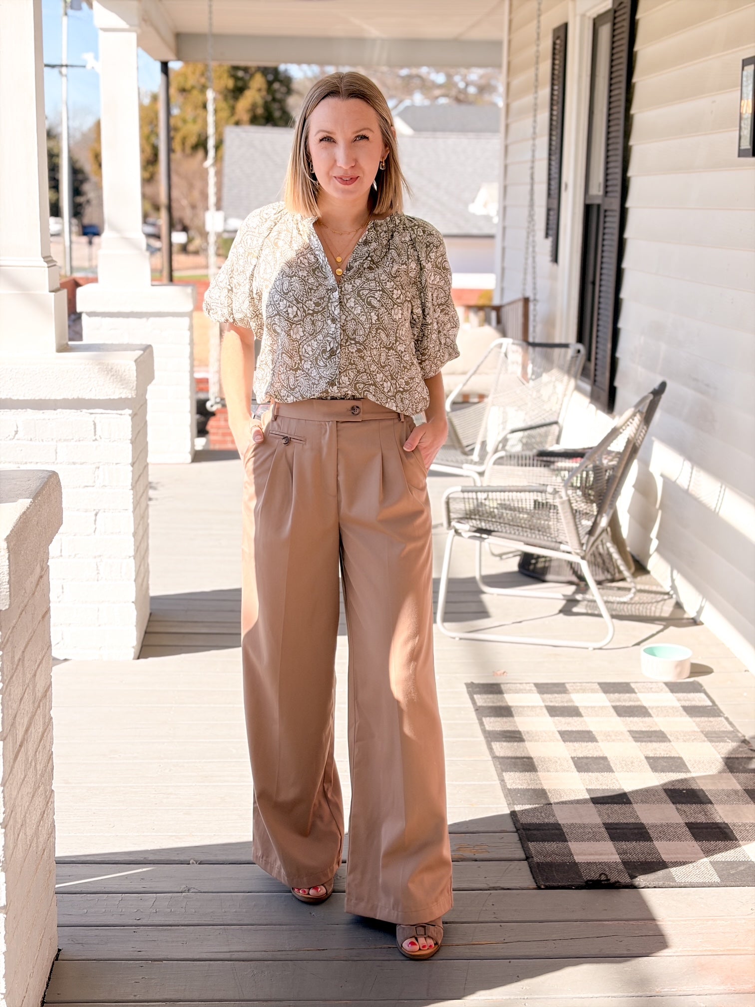 Beige Loose Wide Leg Pants
