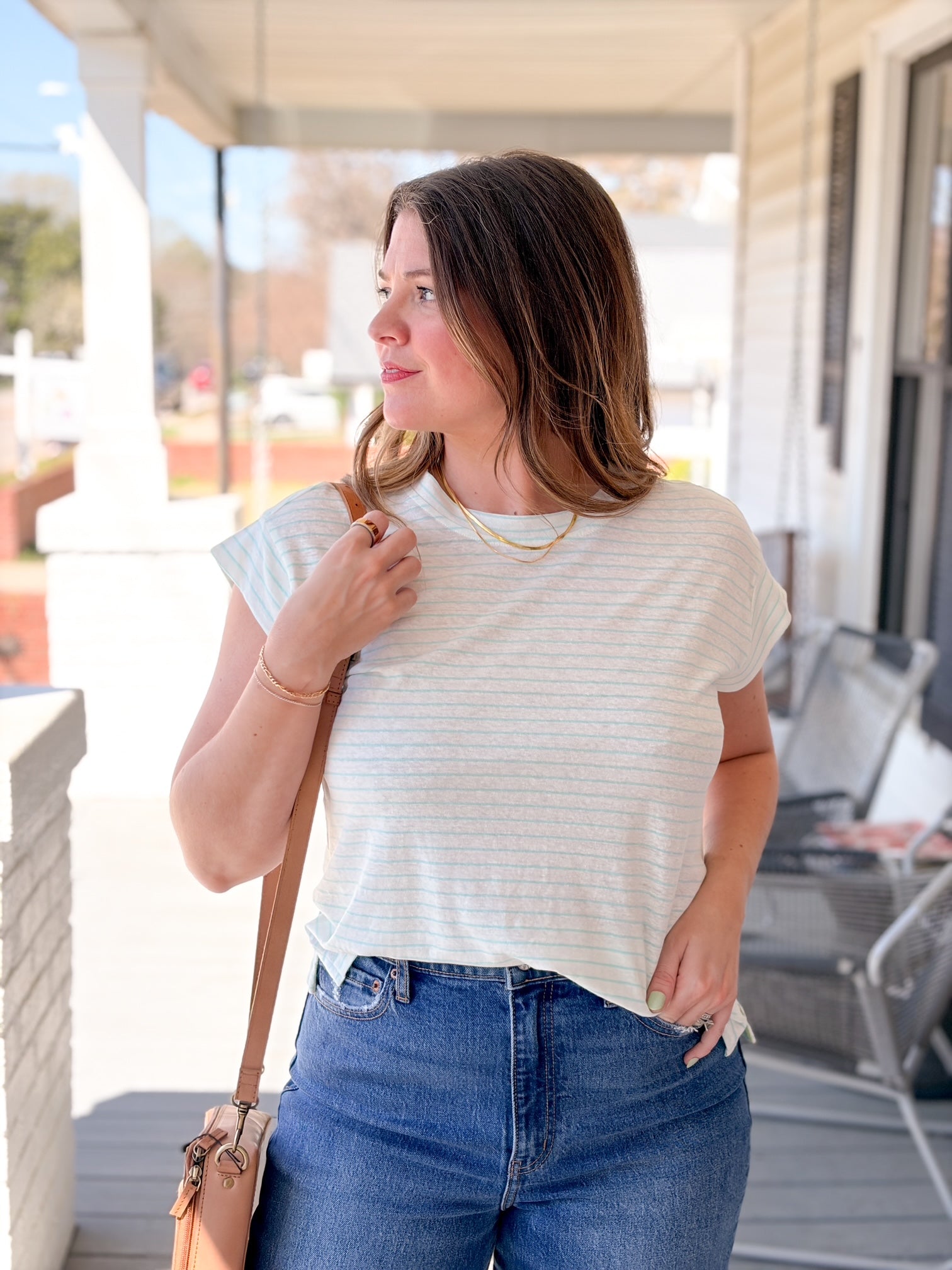 Aqua Striped Short Sleeve Tee