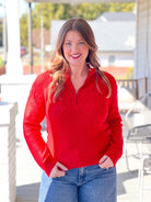 Red Half Zip Up Sweater