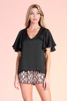 Black Flared Sleeve Work Top Apex Ethical Boutique