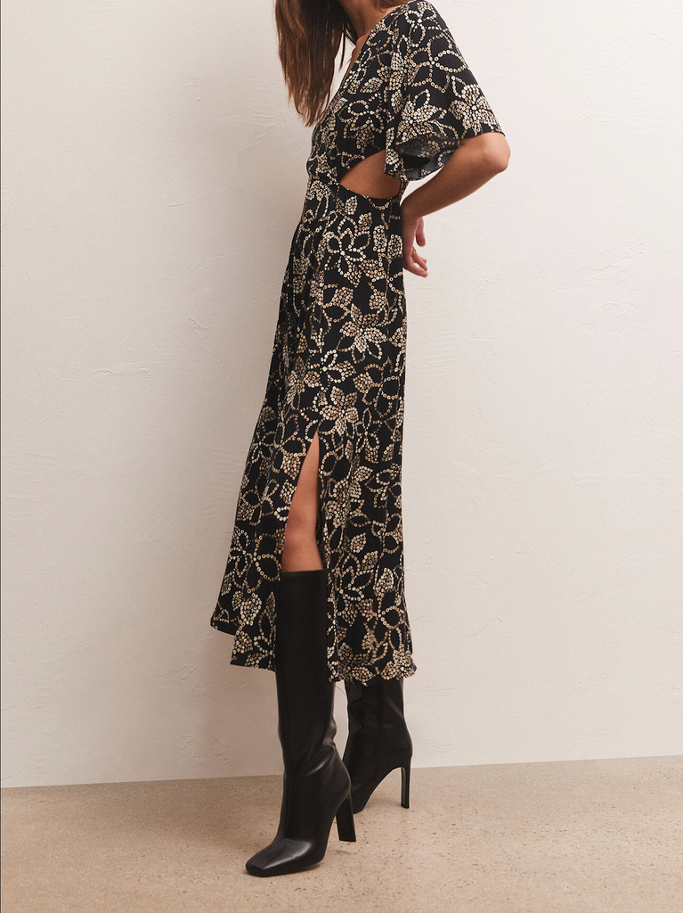Black Floral Cut Out Midi Dress Apex Ethical Boutique