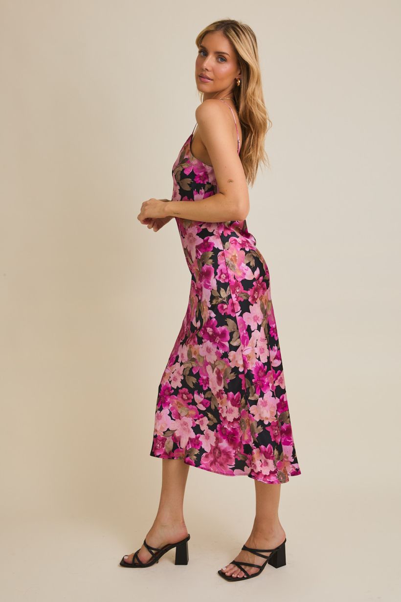 pink floral dress with spaghetti straps