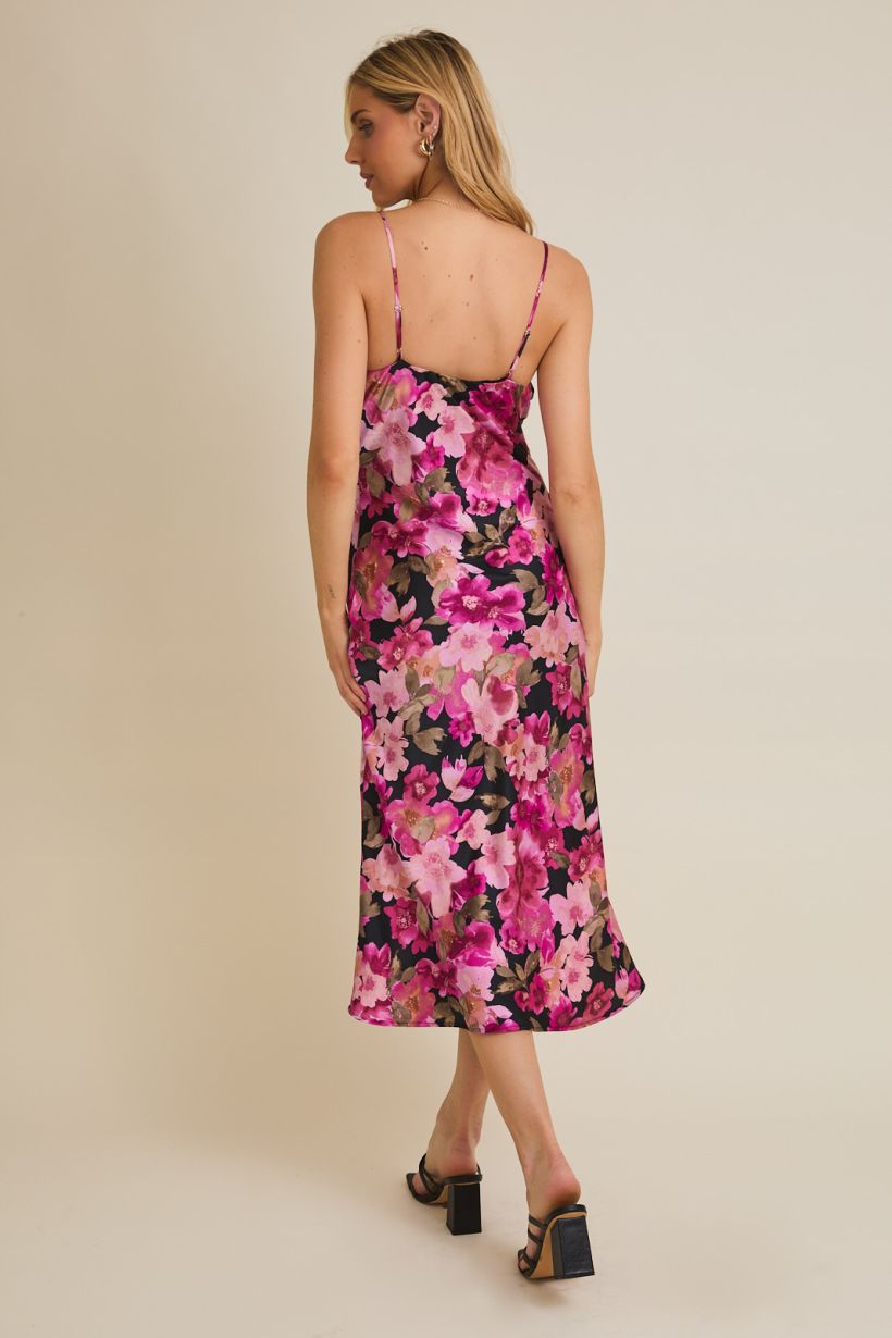pink floral dress with spaghetti straps