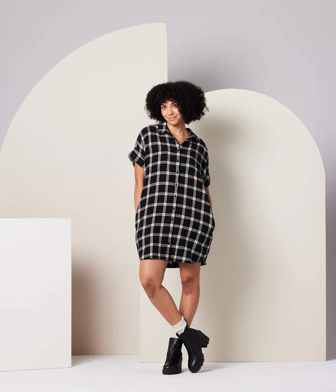 Black/Taupe Plaid Dress Apex Ethical Boutique