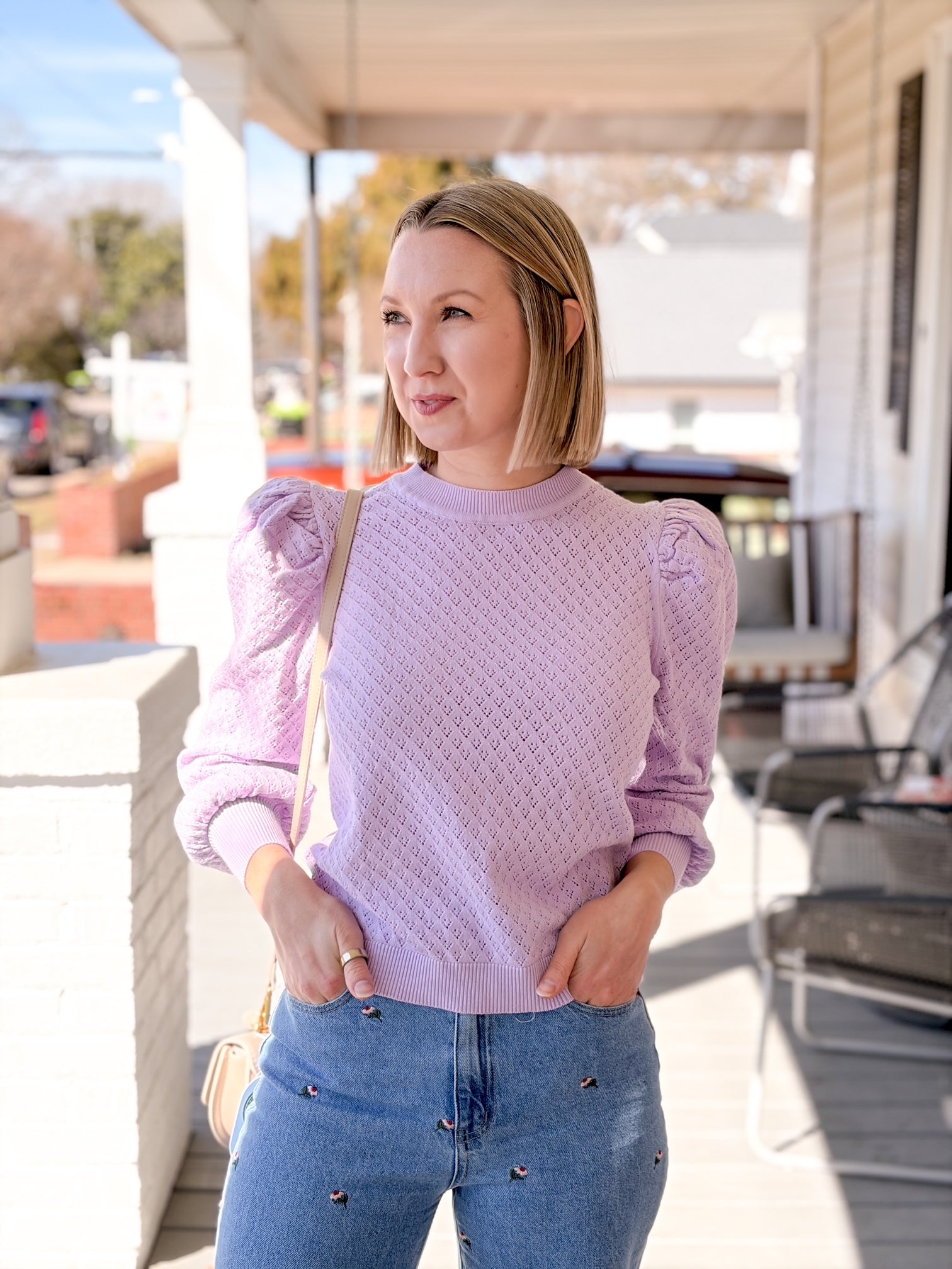 Purple Pointelle Long Sleeve Top
