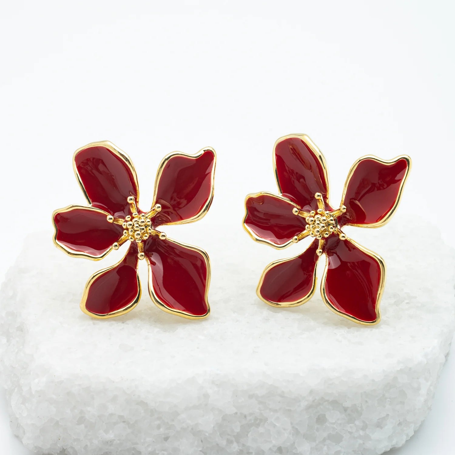 Red Flower Stud Earrings
