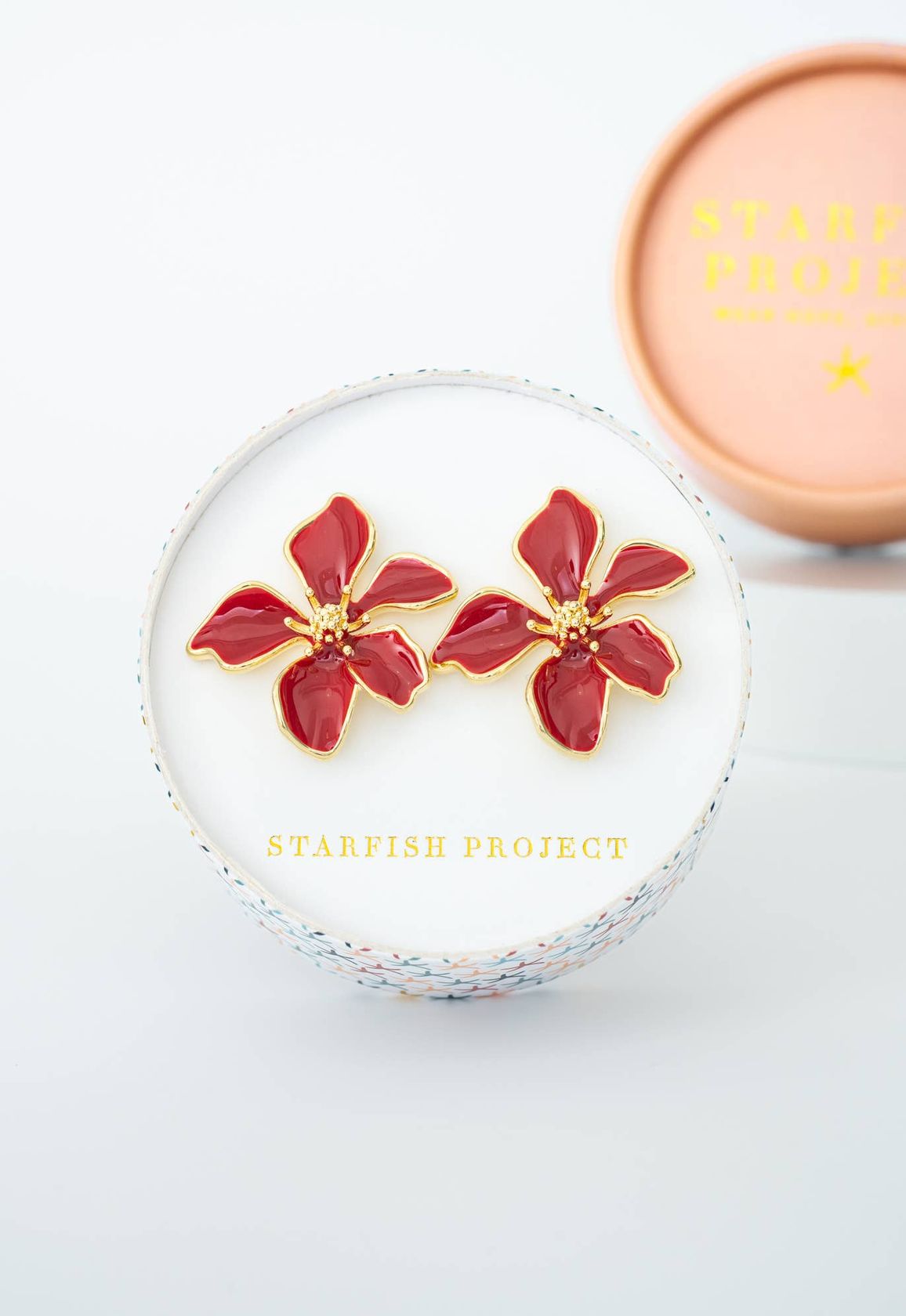Red Flower Stud Earrings
