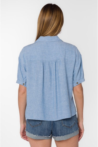 Blue Collared Neck Short Sleeve Top Apex Ethical Boutique