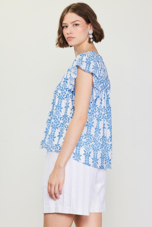 Blue Floral Smocked Top Apex Ethical Boutique