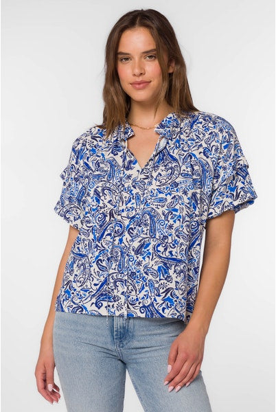 Blue Paisley Printed Top Apex Ethical Boutique