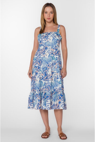 Blue Tropical Midi Dress Apex Ethical Boutique
