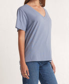 Blue V-Neck Short Sleeve Top Apex Ethical Boutique