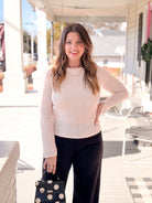 long sleeve white pink top with boat neckline