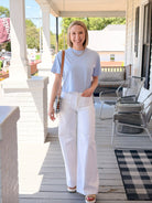 Rose & Lee Co Brecken Top, Chambray Blue short sleeve