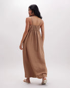 Coffee Brown Women's Linen Maxi Dress
