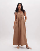 Coffee Brown Women's Linen Maxi Dress
