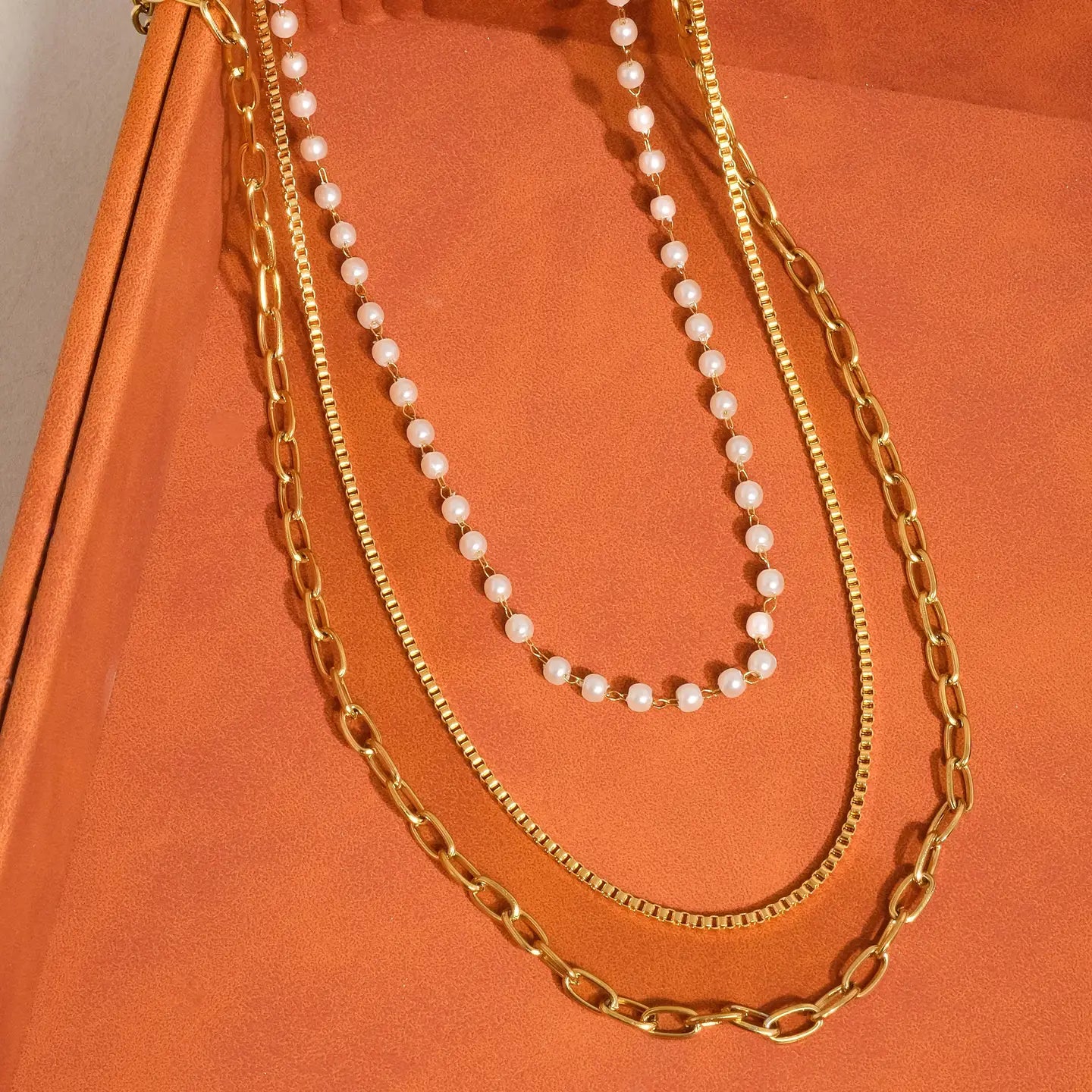 Stacked Pearl Chain Necklace