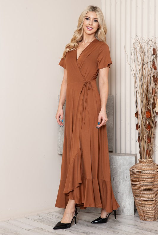Camel Wrap Midi Dress Apex Ethical Boutique
