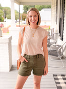 Rose & Lee Co Carrie Tee, Tan/White Stripe short sleeve