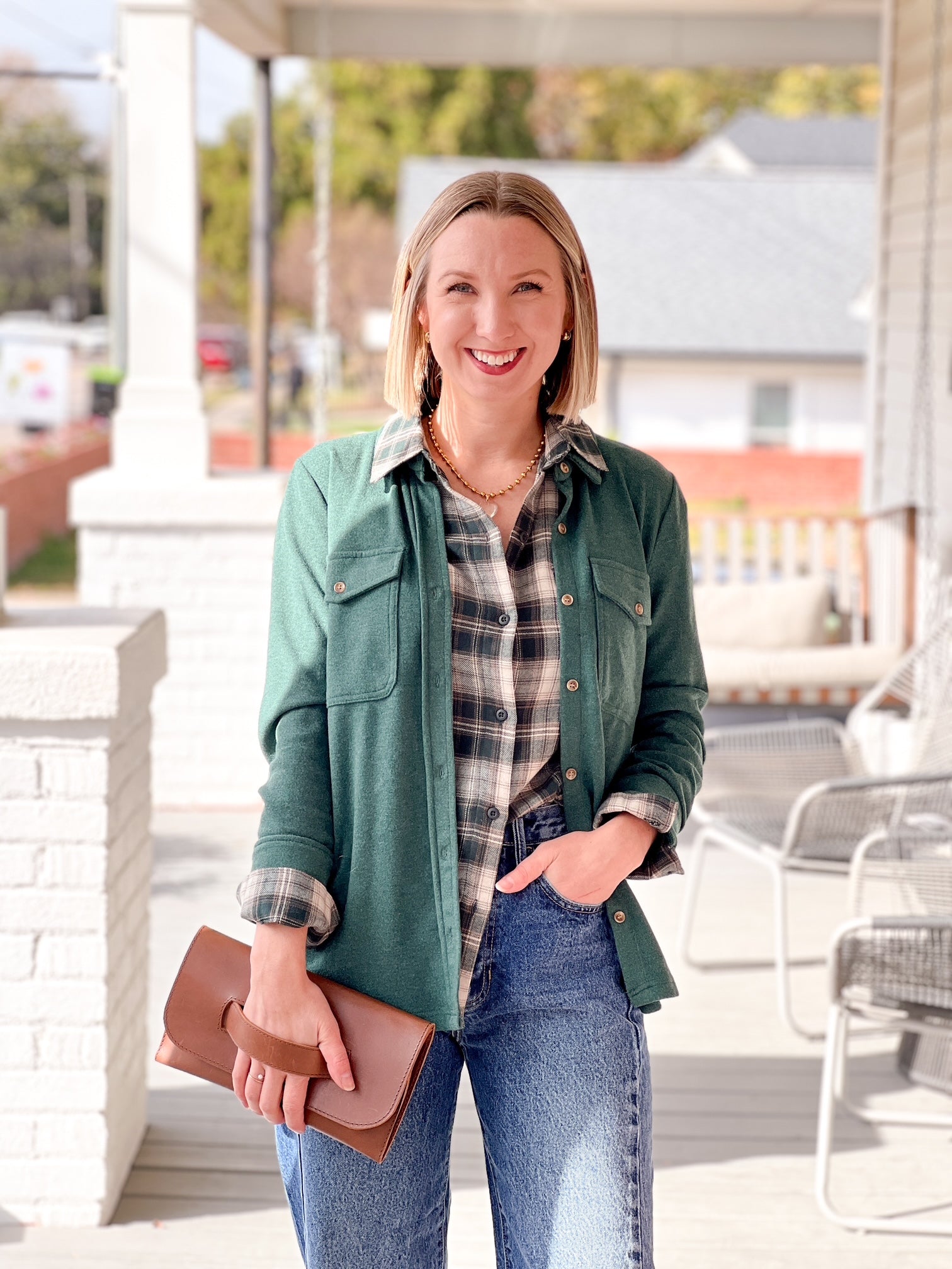 Green Long Sleeve Button Front Top
