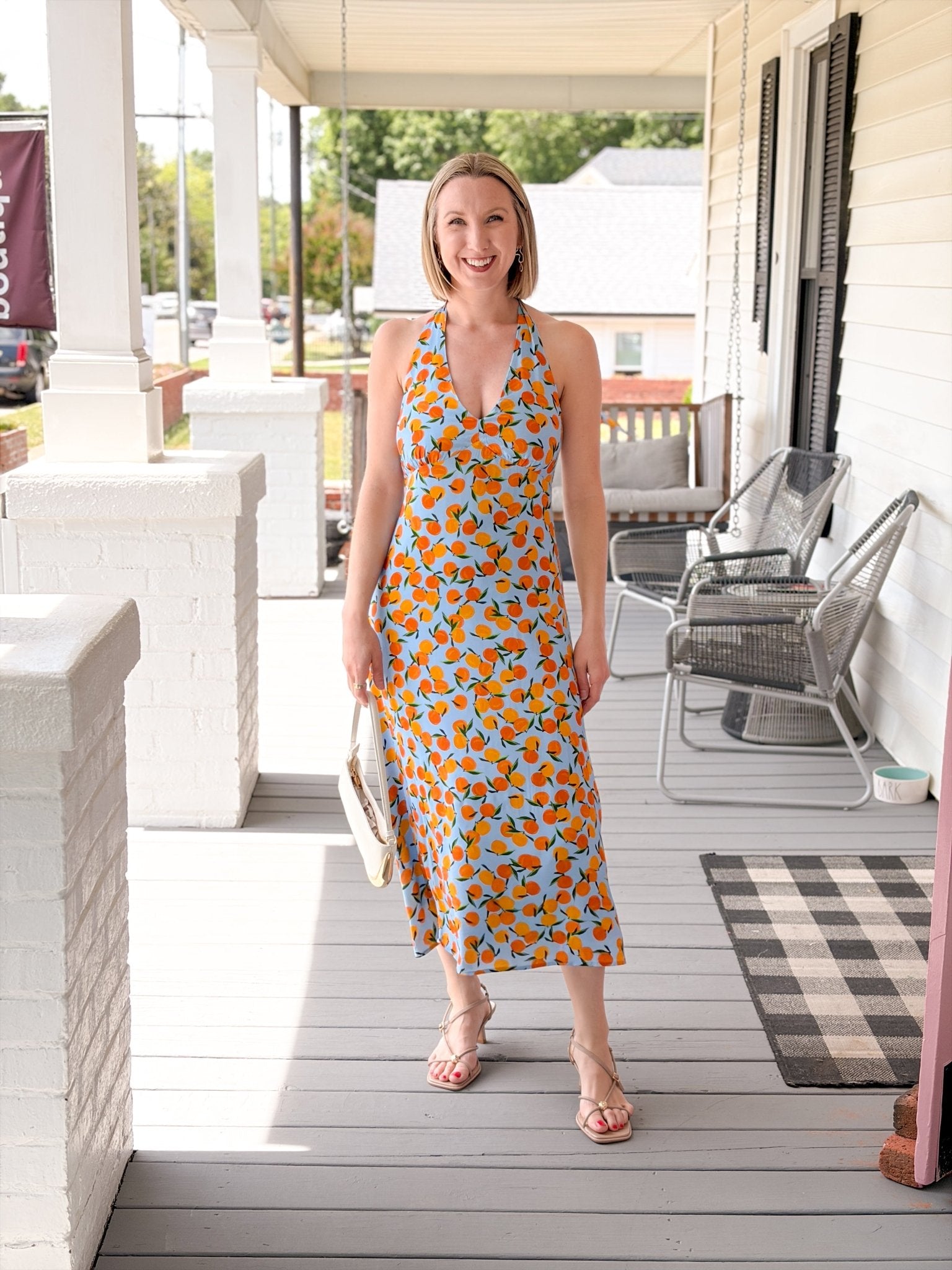 Rose & Lee Co Citrus Soiree Dress, Blue/Orange Event Dress