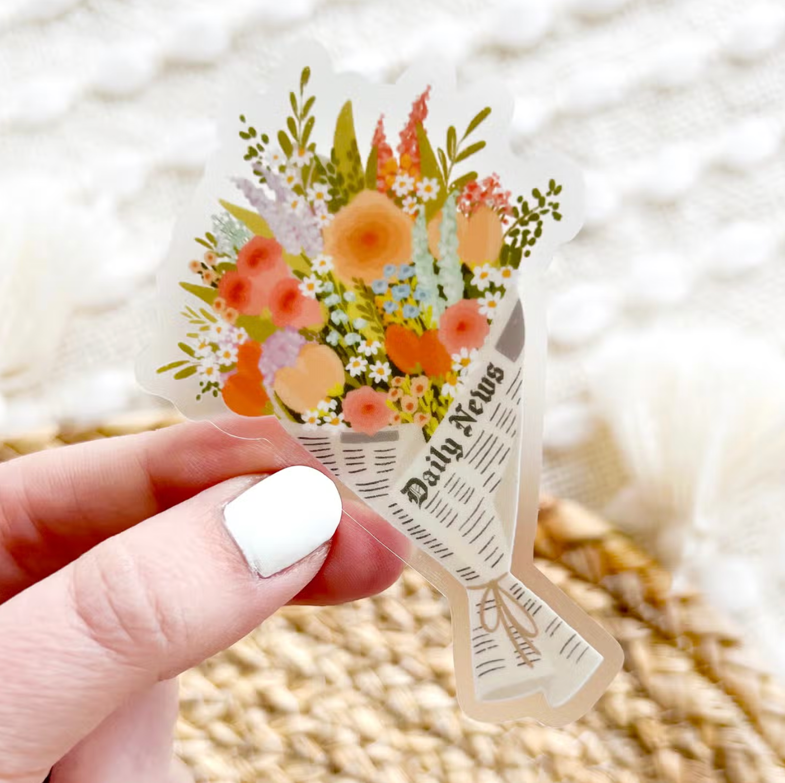 Clear Bouquet in Newspaper Sticker Apex Ethical Boutique