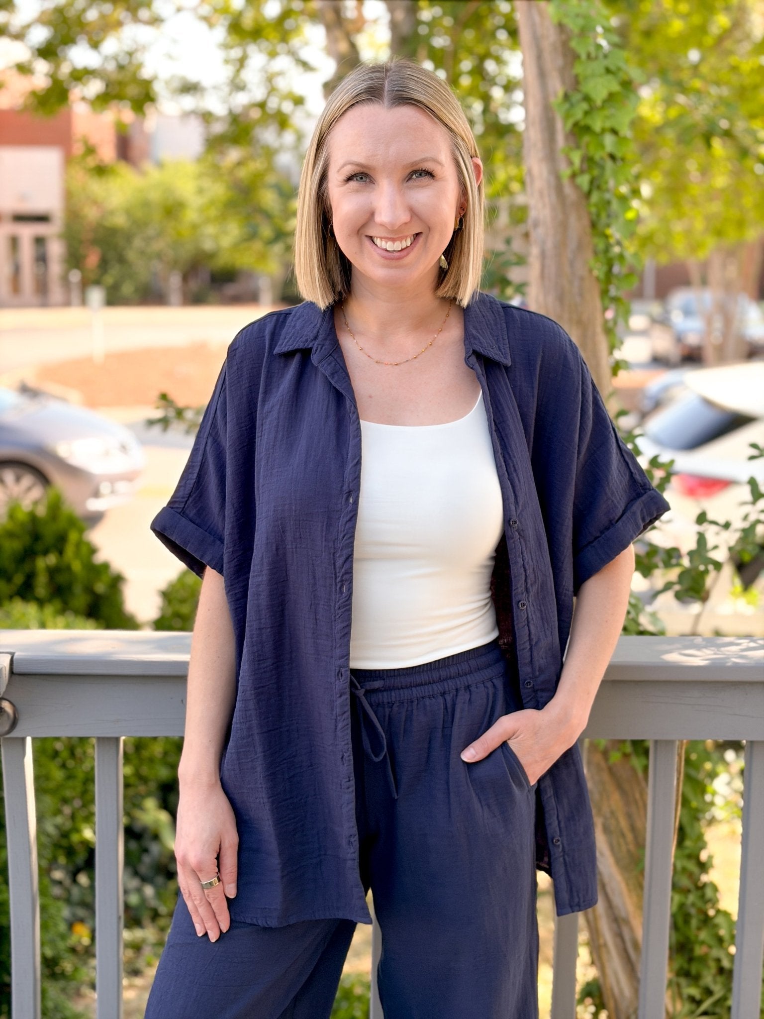 Rose & Lee Co Coastal Top, Navy by Pact short sleeve