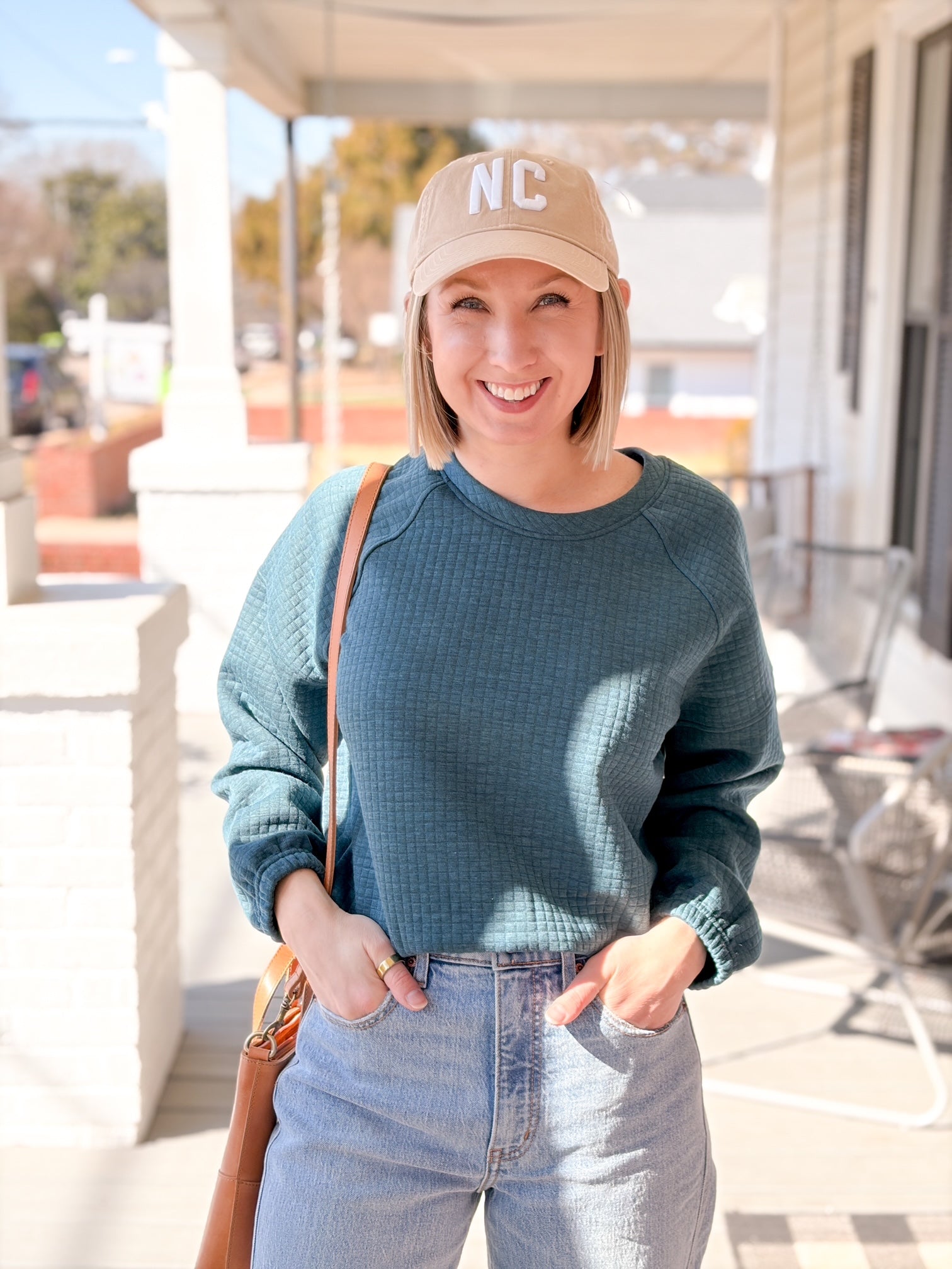 dark teal quilted sweatshirt