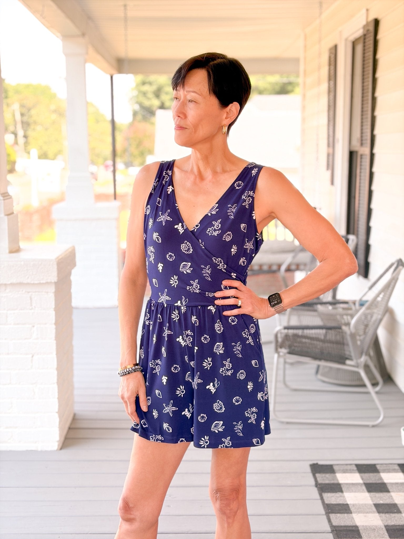 Rose & Lee Co Cynthia Romper, Navy/White Romper
