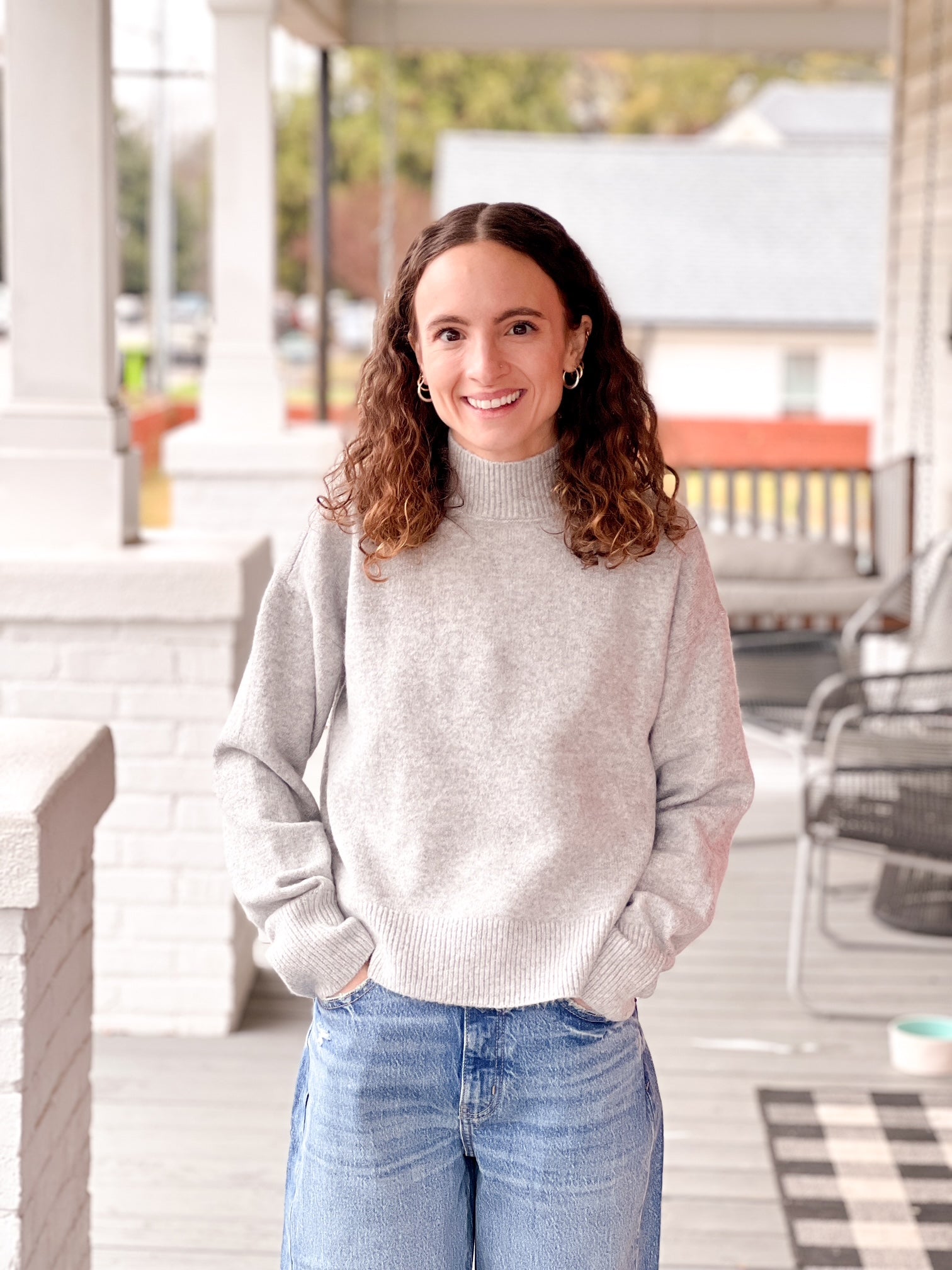 grey mockneck sweater