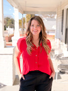 Red Short Sleeve Work Blouse