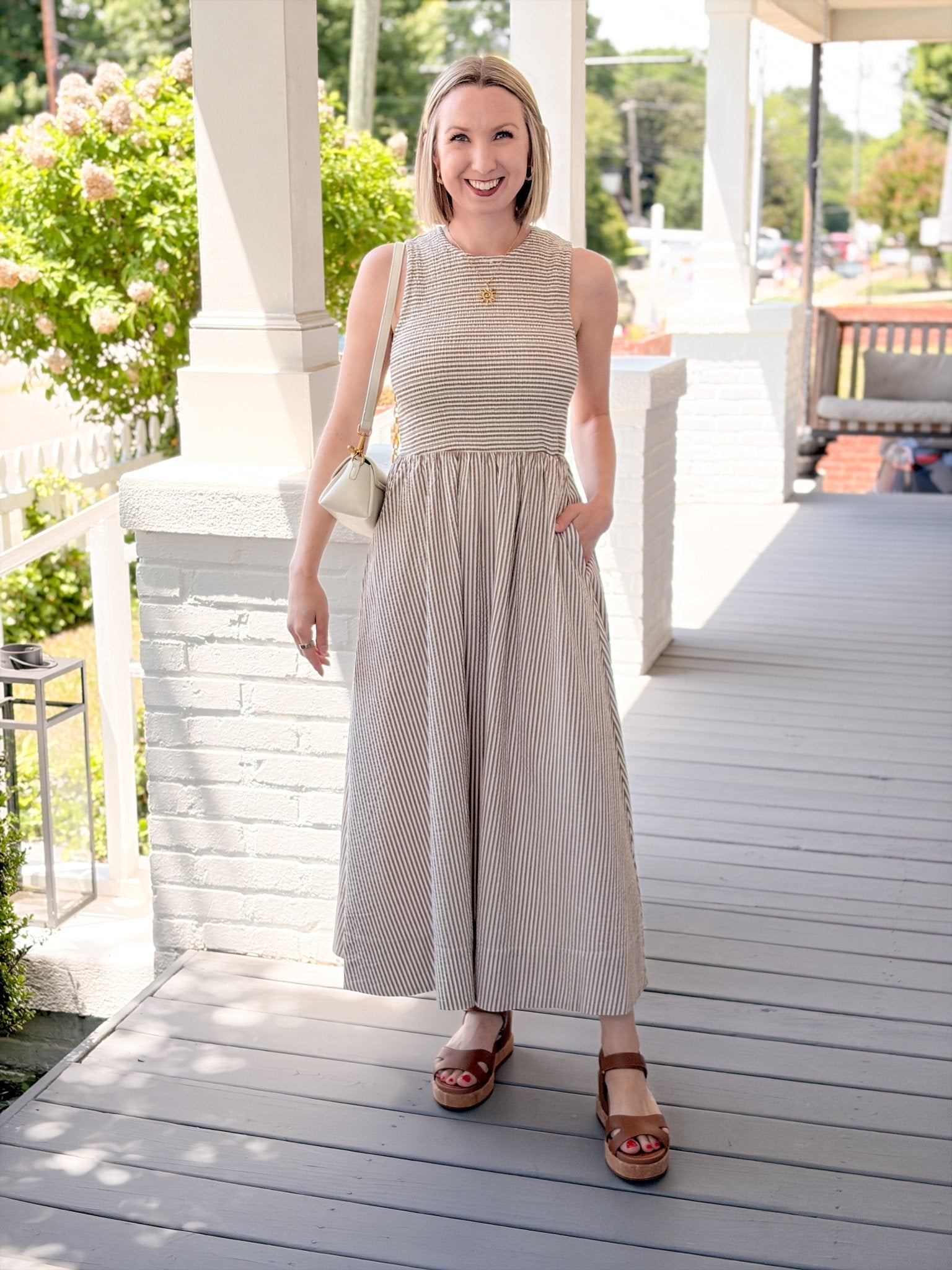 Rose & Lee Co Darcy Dress, Mocha Stripe by Marine Layer Casual Dresses