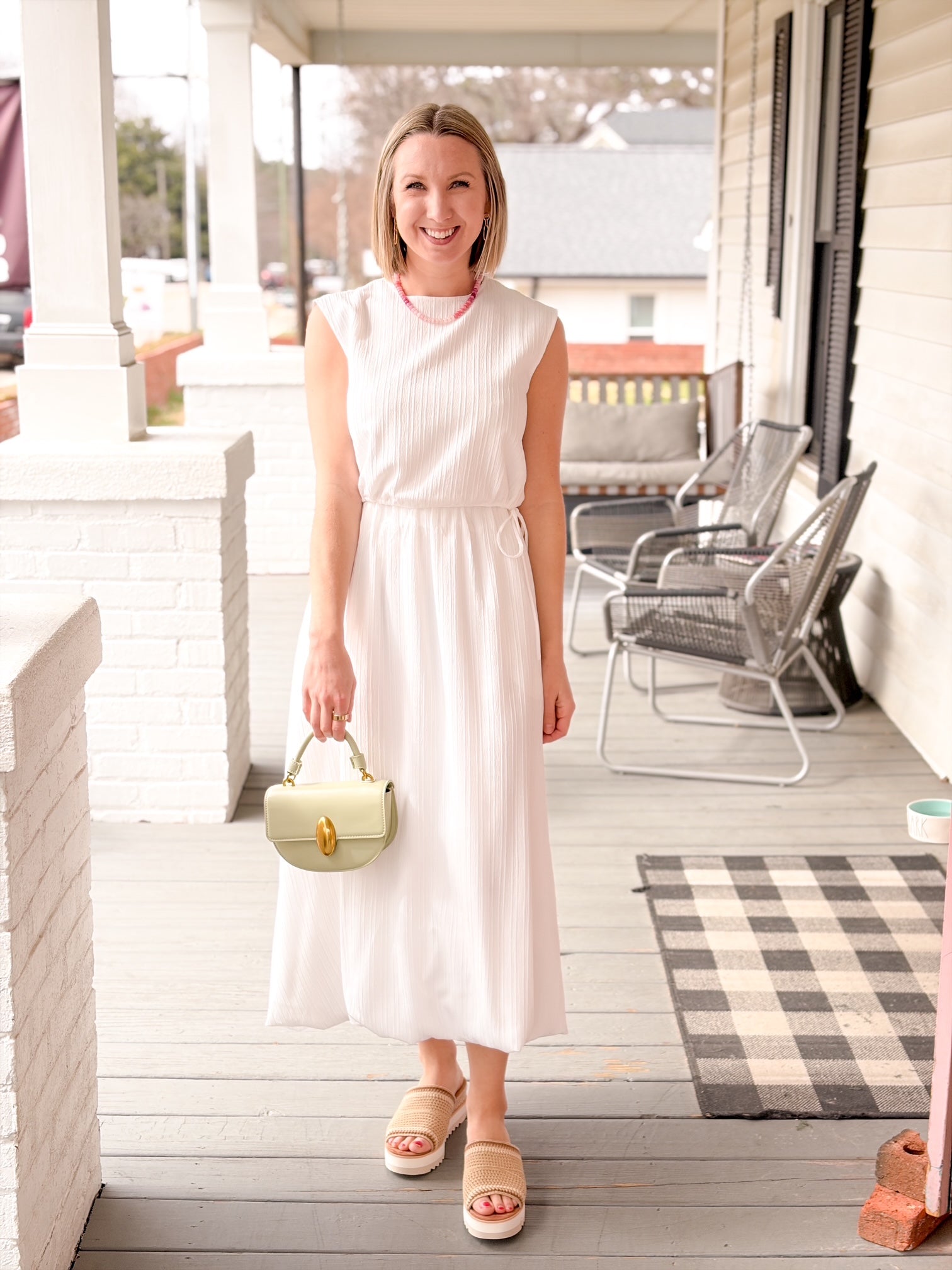 White Midi Length Bubble Skirt