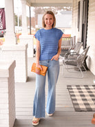 Rose & Lee Co Diana Top, Blue short sleeve
