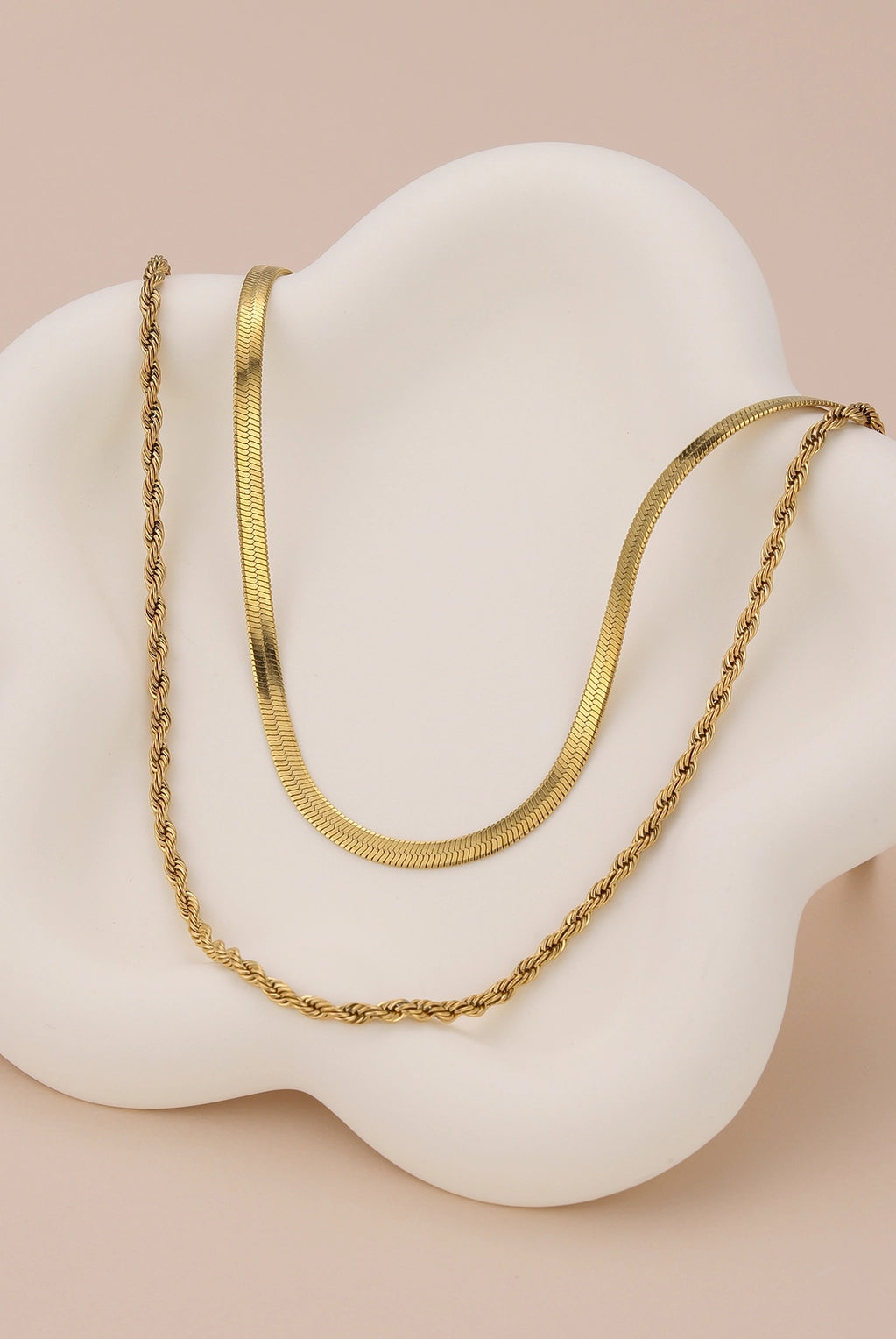 Duo Chain Herringbone & Rope Layered Necklace
