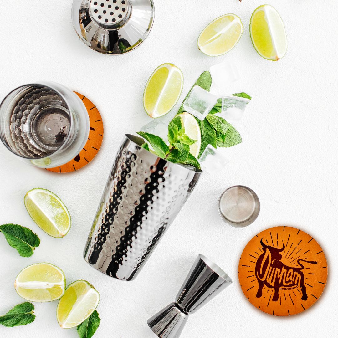 Durham NC Leather Retro Coaster