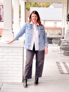 Blue Denim Long Sleeve Button Up Top