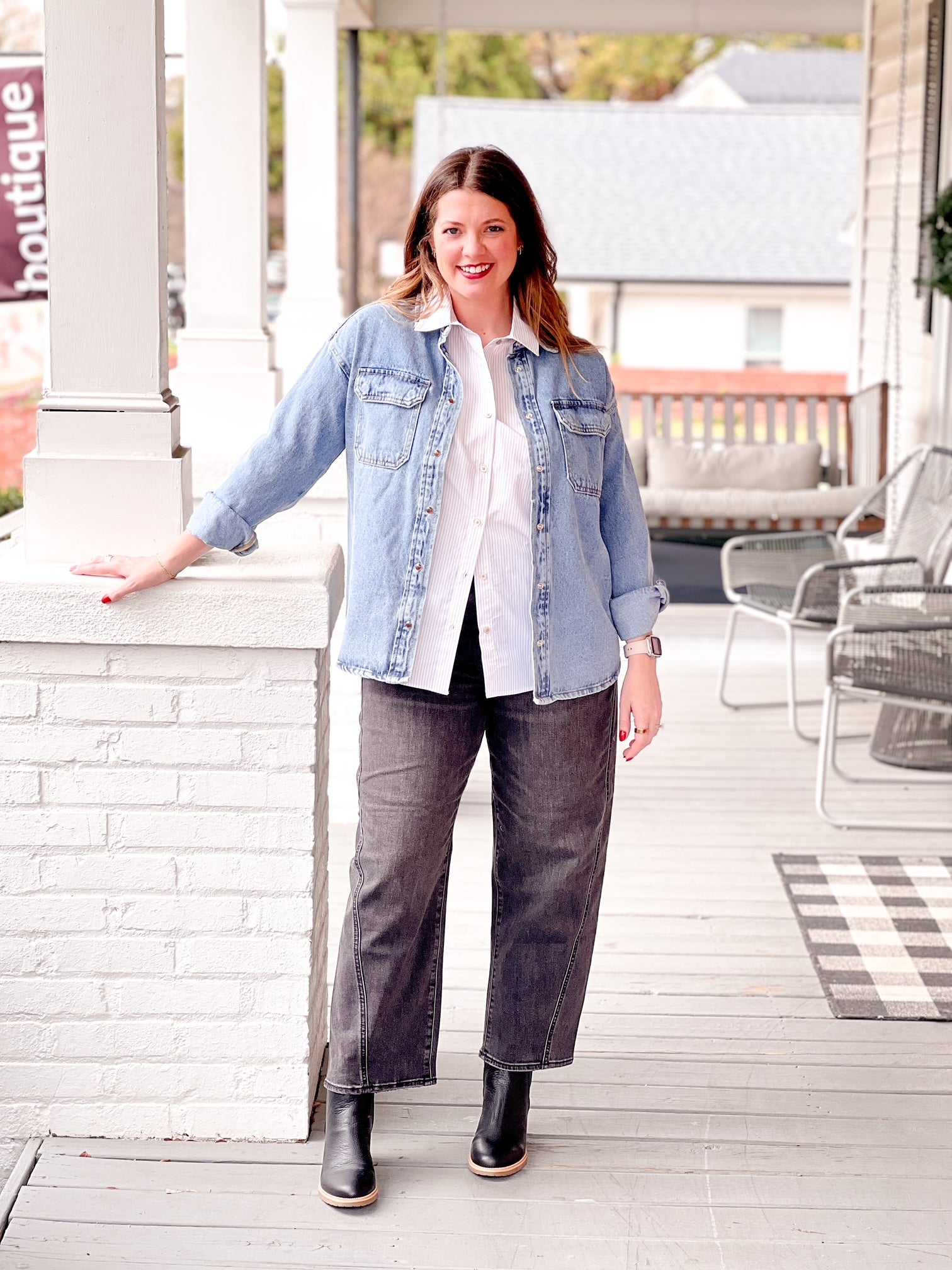 Blue Denim Long Sleeve Button Up Top