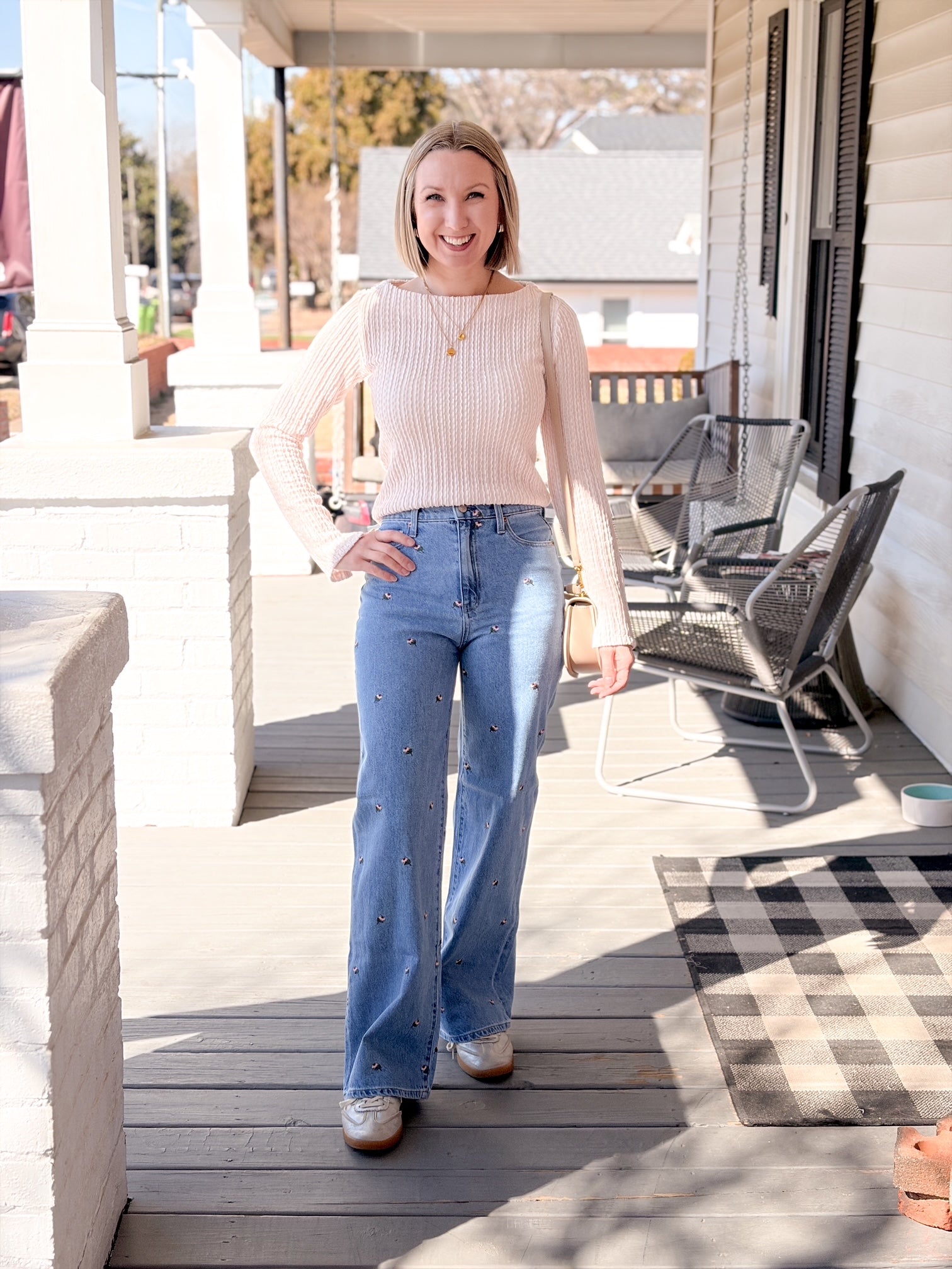 Embroidered Floral High Rise Wide Leg Jeans