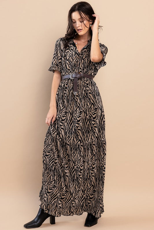 Taupe Floral Stripe Dress Apex Ethical Boutique