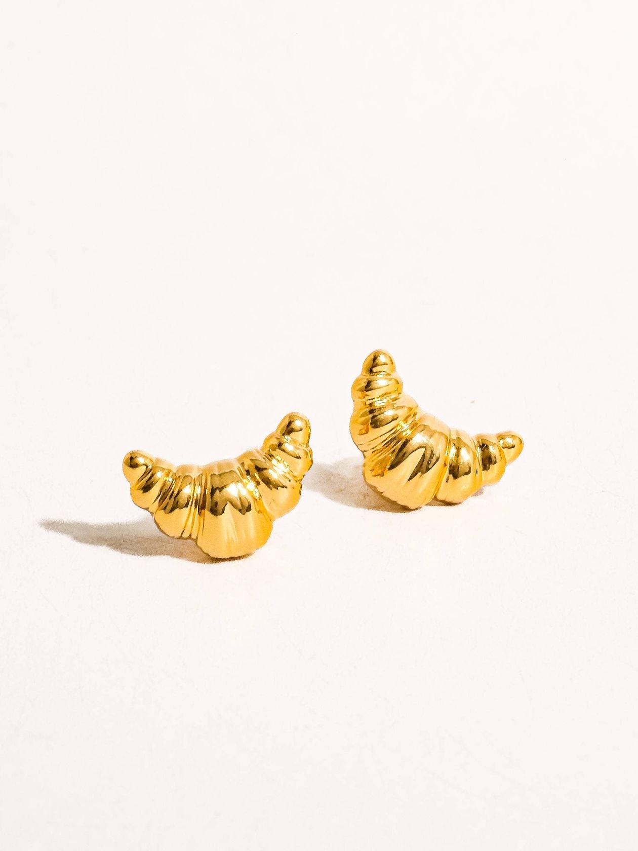 Gold Croissant Stud Earrings