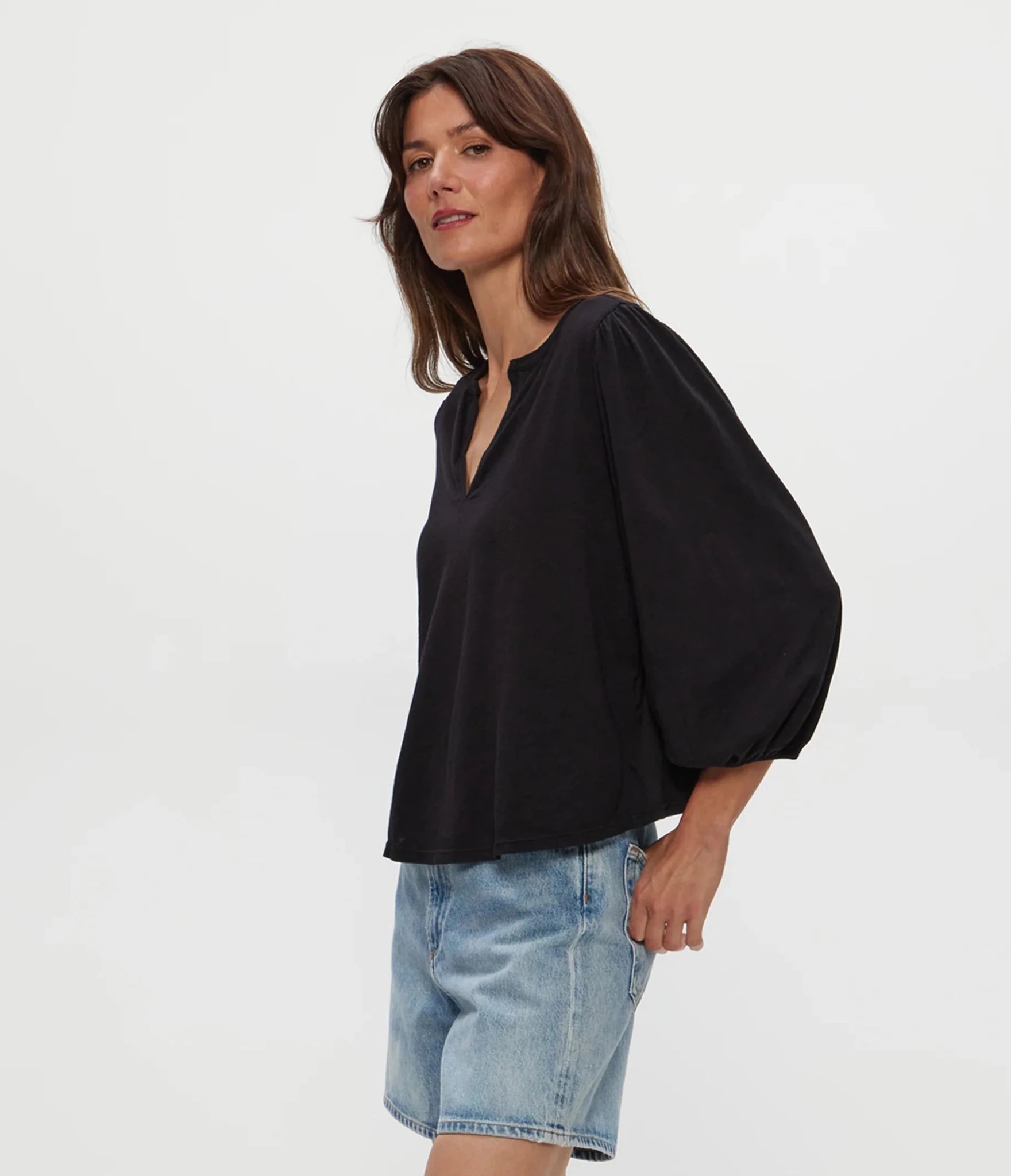 Rose & Lee Co Gabi Top, Black by Michael Stars Long Sleeve