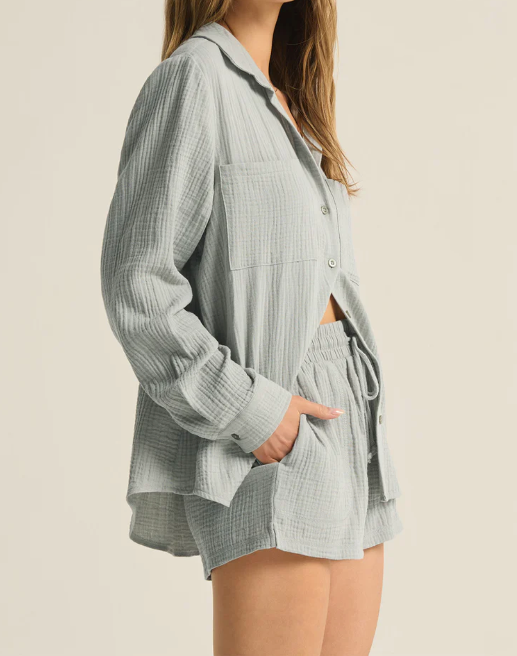 Gauze Long Sleeve Button Up Top Apex Ethical Boutique