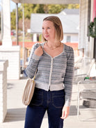 Blue Striped Button Cardigan