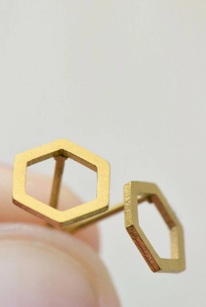 Gold Hexagon Studs