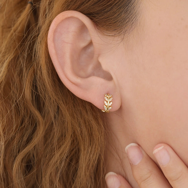 gold leaf hoop earrings that hug your ear