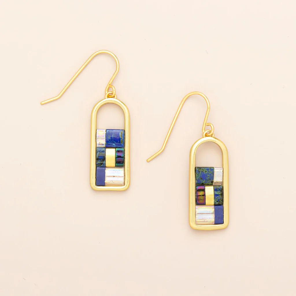 Good Karma Miyuki Frame Earrings, Indigo/Gold