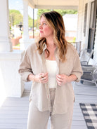 Rose & Lee Co Gracey Top, Mocha Stripe by Marine Layer Long Sleeve