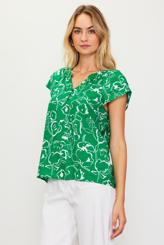 Green Floral Abstract Top Apex Ethical Boutique