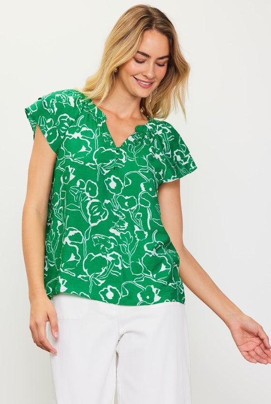 Green Floral Abstract Top Apex Ethical Boutique